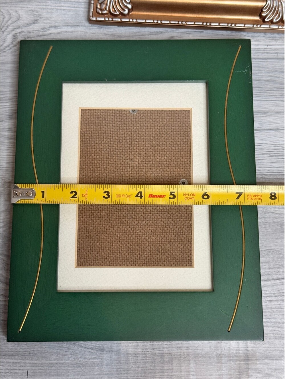 Green & Gold Wood Picture Frame White Mat Approximately 4X6 Photo